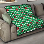 Green Zigzag Ladybird Pattern Print Quilt