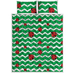 Green Zigzag Ladybird Pattern Print Quilt Bed Set
