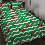 Green Zigzag Ladybird Pattern Print Quilt Bed Set