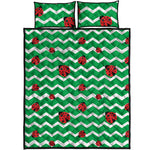Green Zigzag Ladybird Pattern Print Quilt Bed Set