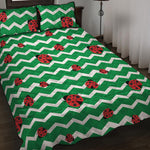 Green Zigzag Ladybird Pattern Print Quilt Bed Set