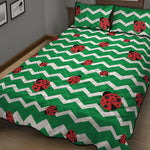 Green Zigzag Ladybird Pattern Print Quilt Bed Set
