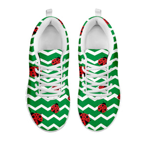 Green Zigzag Ladybird Pattern Print White Sneakers