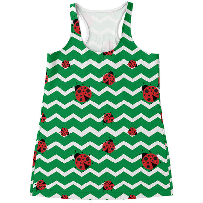 Green Zigzag Ladybird Pattern Print Women's Racerback Tank Top