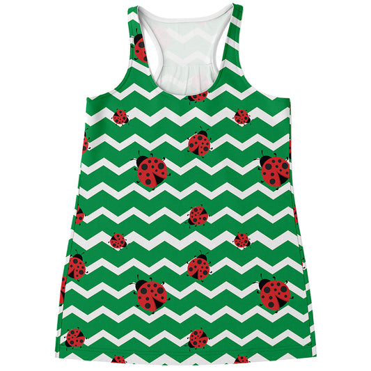 Green Zigzag Ladybird Pattern Print Women's Racerback Tank Top