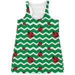 Green Zigzag Ladybird Pattern Print Women's Racerback Tank Top