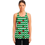 Green Zigzag Ladybird Pattern Print Women's Racerback Tank Top