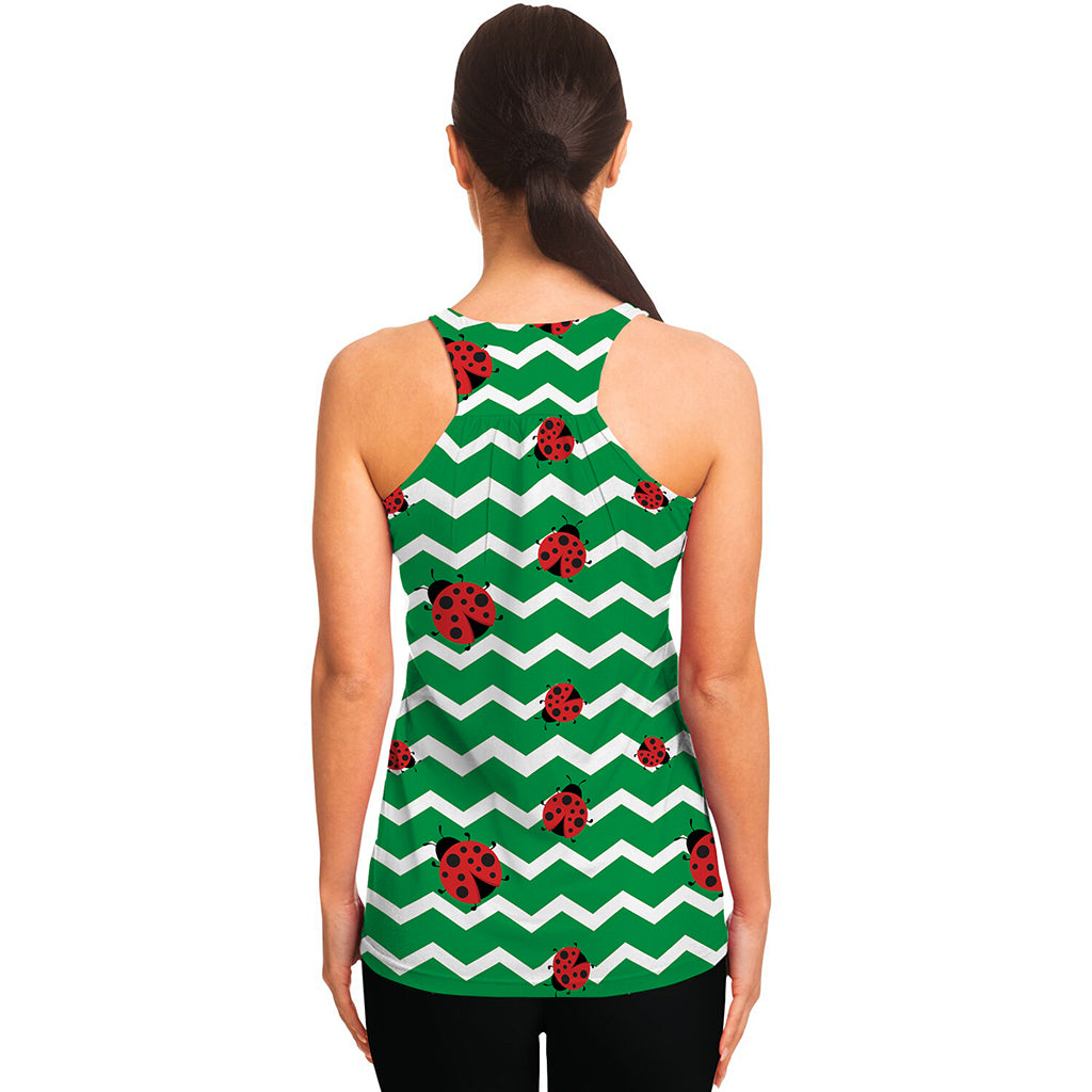 Green Zigzag Ladybird Pattern Print Women's Racerback Tank Top