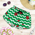 Green Zigzag Ladybird Pattern Print Women's Shorts