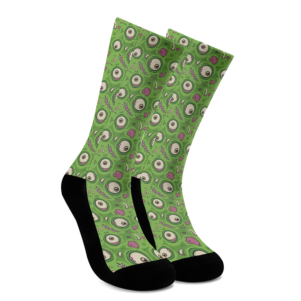 Green Zombie Pattern Print Crew Socks