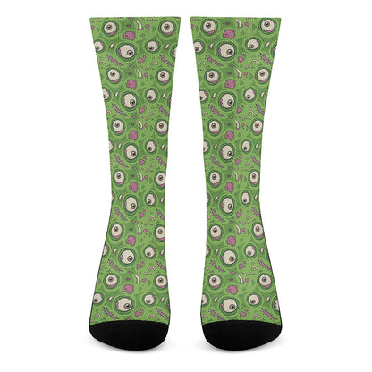 Green Zombie Pattern Print Crew Socks