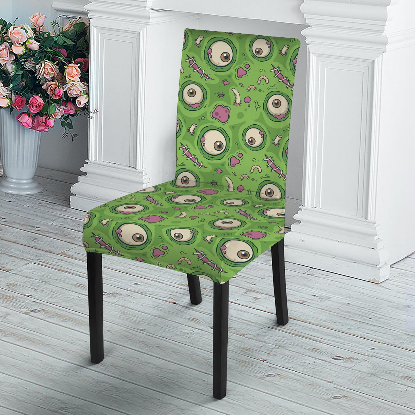 Green Zombie Pattern Print Dining Chair Slipcover