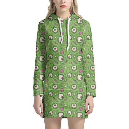 Green Zombie Pattern Print Hoodie Dress