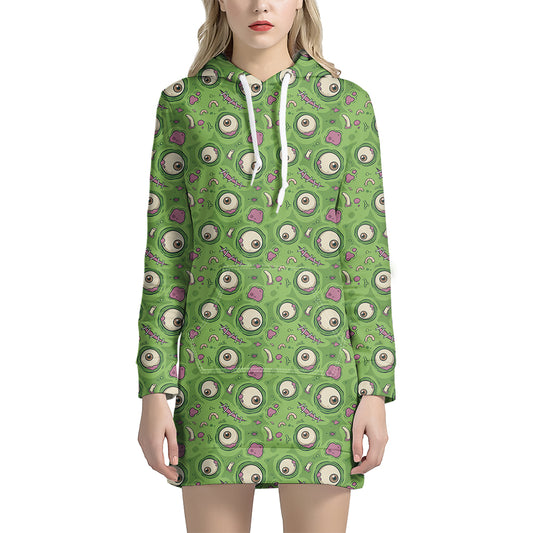 Green Zombie Pattern Print Hoodie Dress