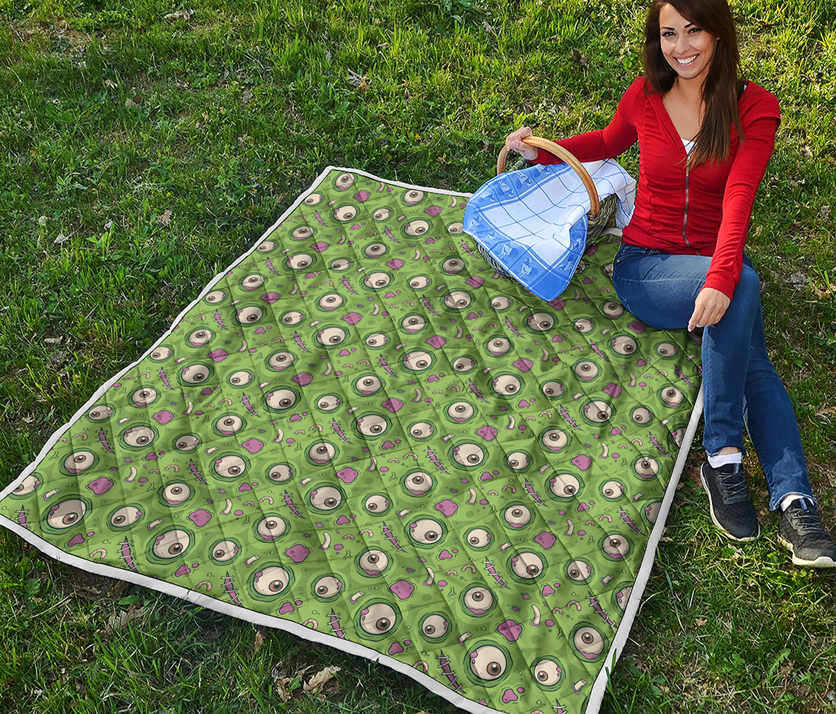 Green Zombie Pattern Print Quilt