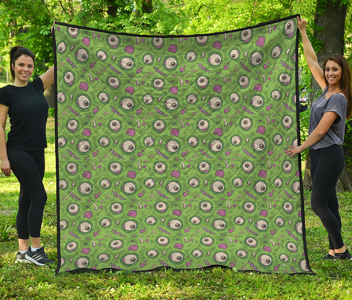 Green Zombie Pattern Print Quilt