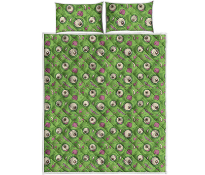 Green Zombie Pattern Print Quilt Bed Set