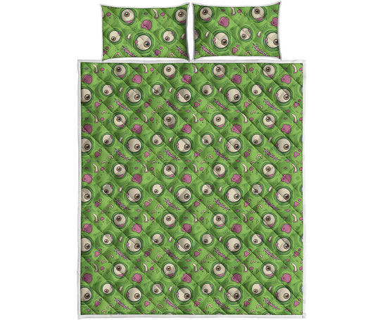 Green Zombie Pattern Print Quilt Bed Set