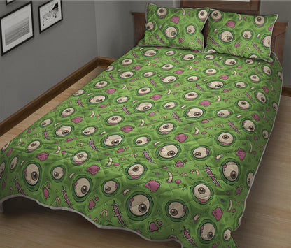 Green Zombie Pattern Print Quilt Bed Set