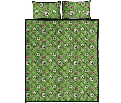 Green Zombie Pattern Print Quilt Bed Set