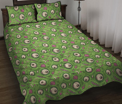 Green Zombie Pattern Print Quilt Bed Set