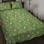 Green Zombie Pattern Print Quilt Bed Set