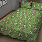 Green Zombie Pattern Print Quilt Bed Set