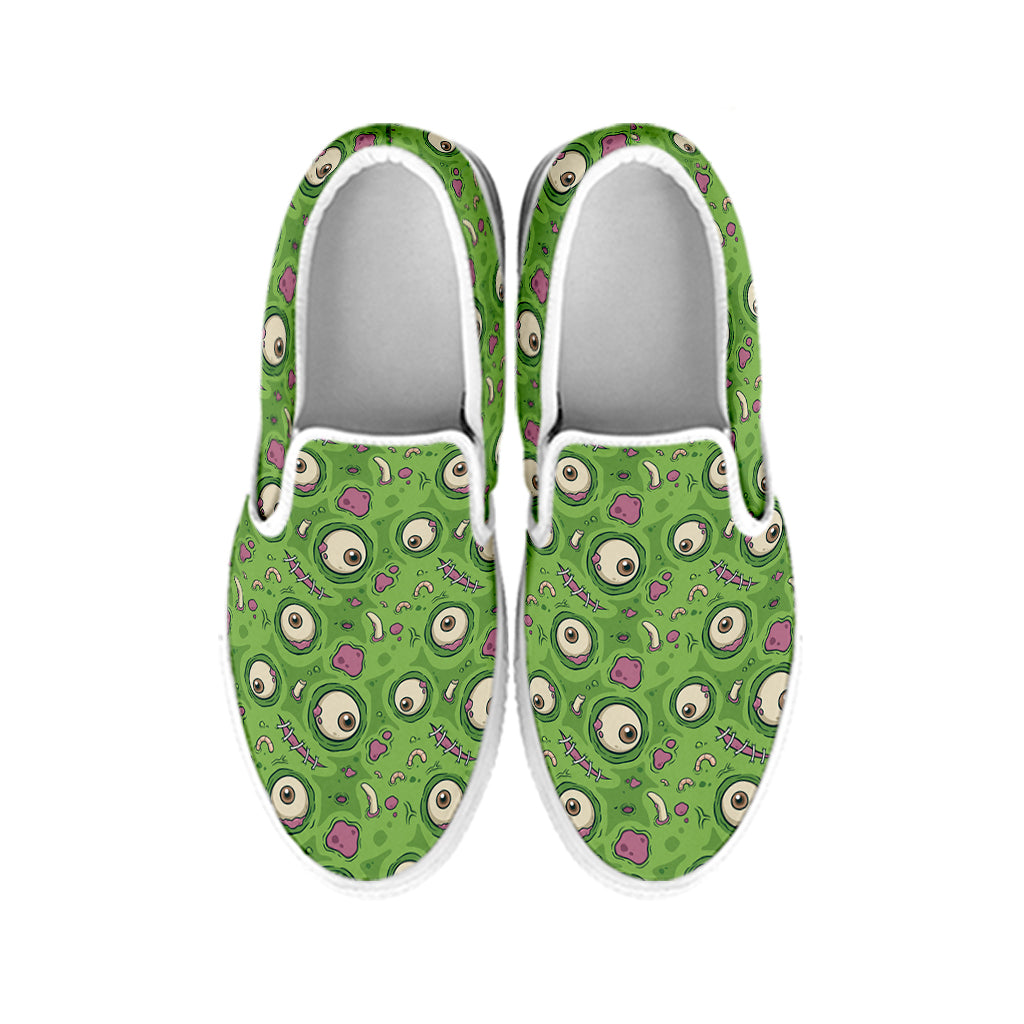 Green Zombie Pattern Print White Slip On Shoes