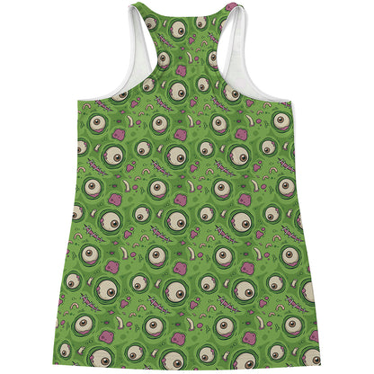 Green Zombie Pattern Print Women's Racerback Tank Top