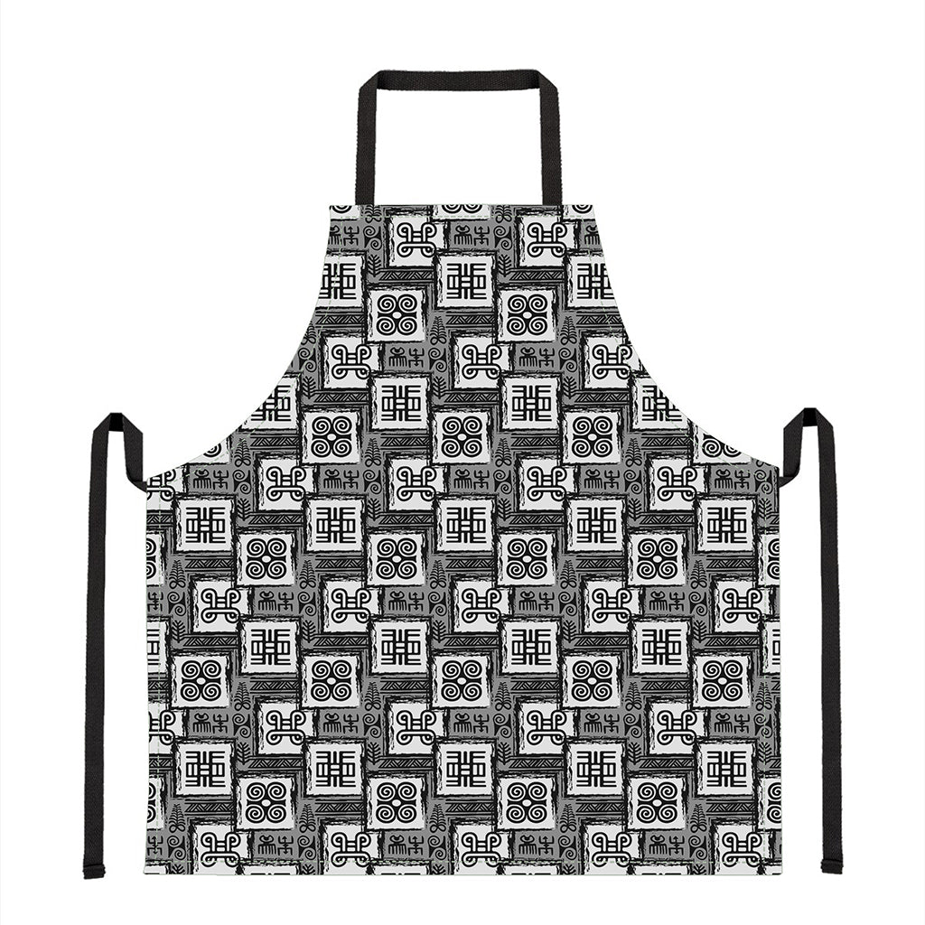 Grey African Adinkra Symbols Print Apron