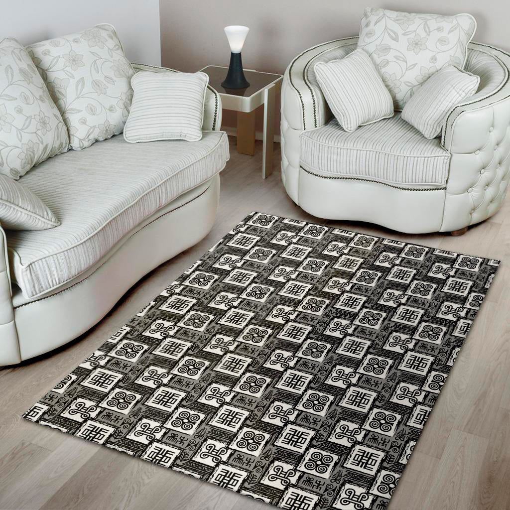 Grey African Adinkra Symbols Print Area Rug