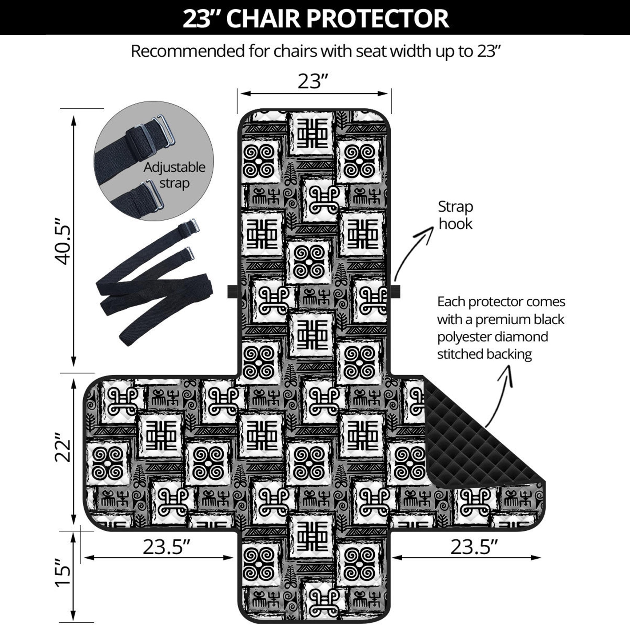 Grey African Adinkra Symbols Print Armchair Protector