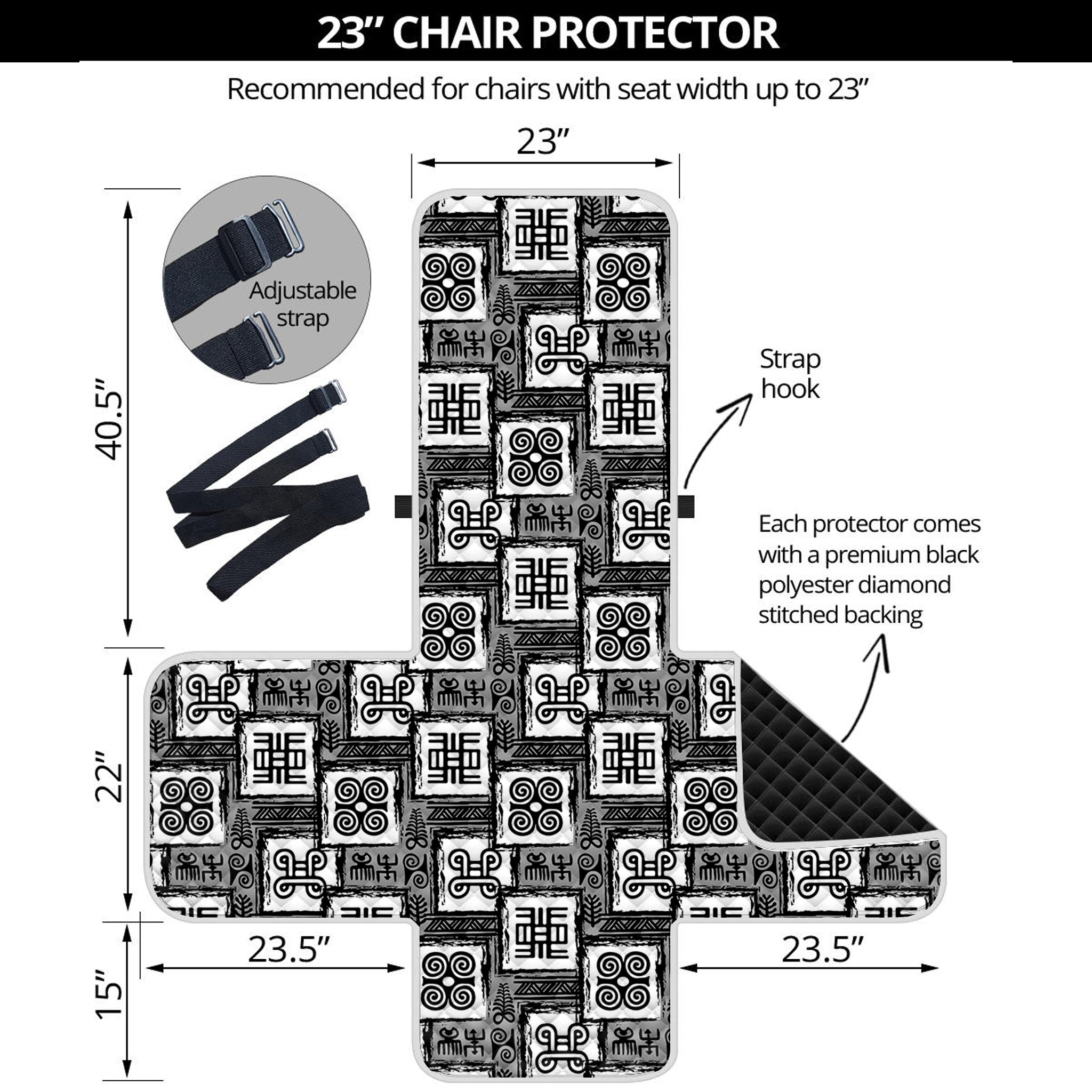 Grey African Adinkra Symbols Print Armchair Protector