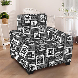 Grey African Adinkra Symbols Print Armchair Slipcover