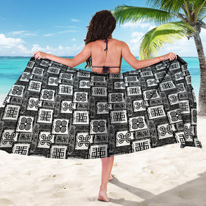 Grey African Adinkra Symbols Print Beach Sarong Wrap