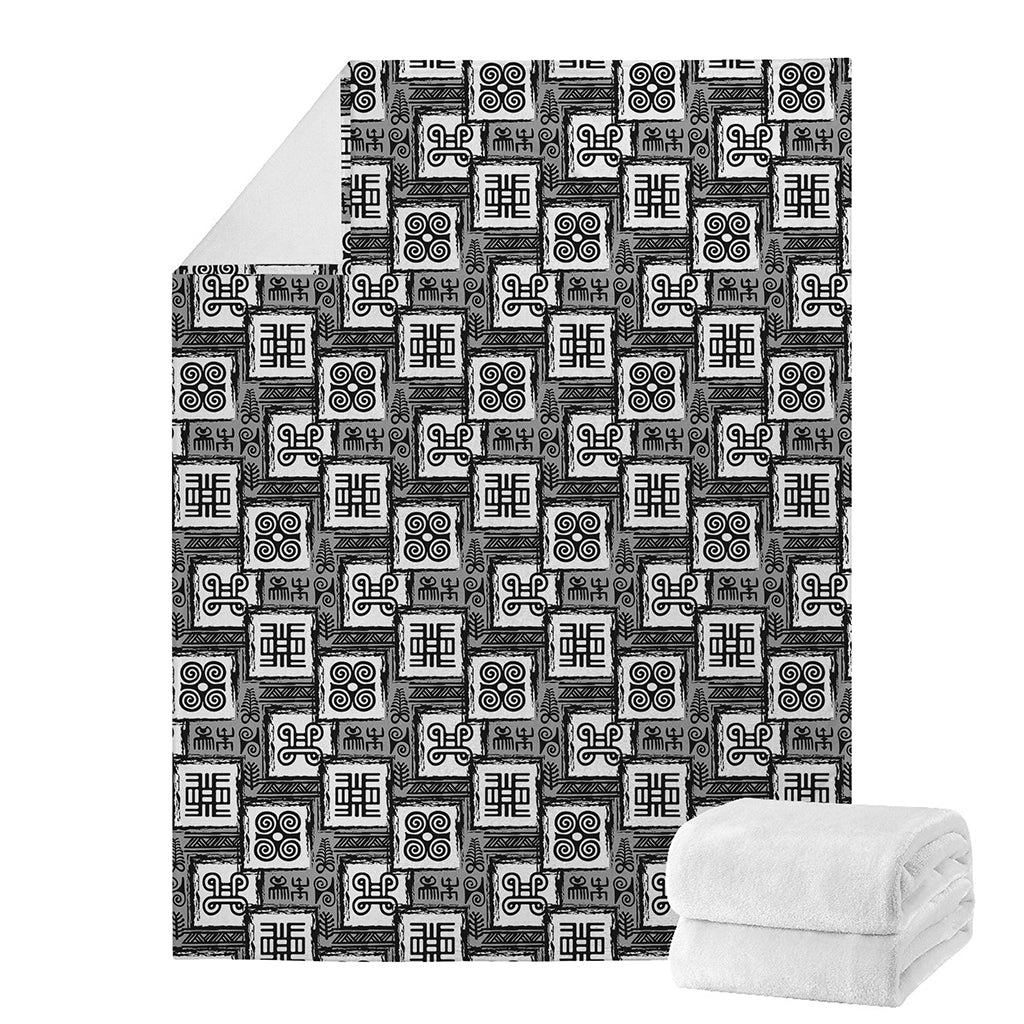 Grey African Adinkra Symbols Print Blanket