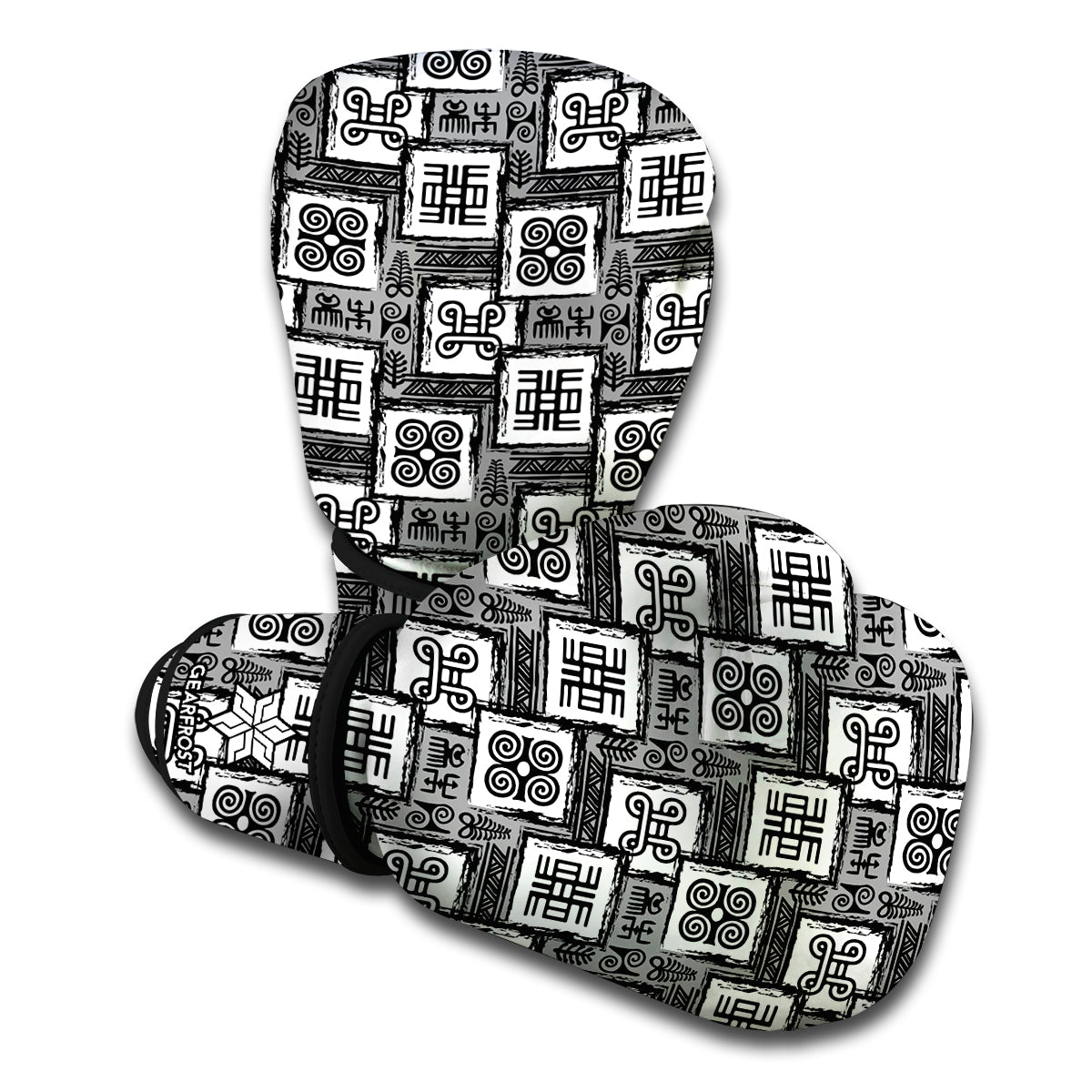 Grey African Adinkra Symbols Print Boxing Gloves