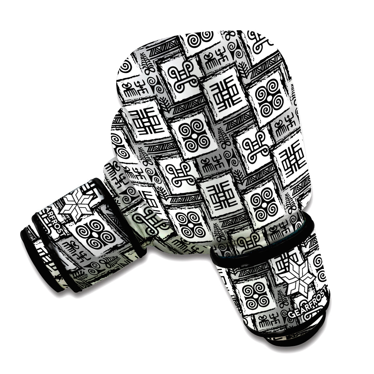 Grey African Adinkra Symbols Print Boxing Gloves