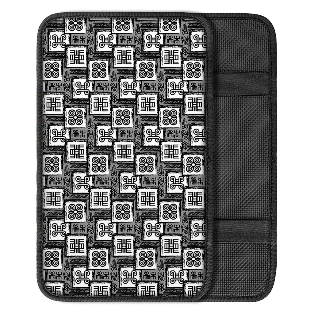 Grey African Adinkra Symbols Print Car Center Console Cover