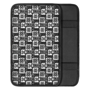 Grey African Adinkra Symbols Print Car Center Console Cover