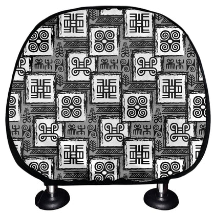 Grey African Adinkra Symbols Print Car Headrest Covers