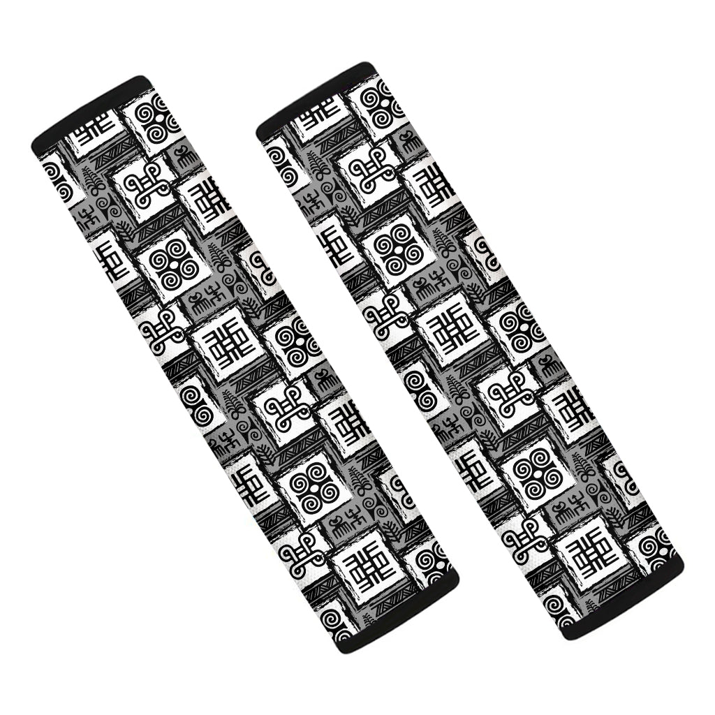 Grey African Adinkra Symbols Print Car Seat Belt Covers