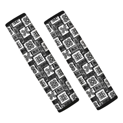 Grey African Adinkra Symbols Print Car Seat Belt Covers