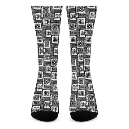 Grey African Adinkra Symbols Print Crew Socks