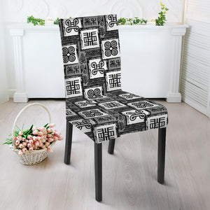 Grey African Adinkra Symbols Print Dining Chair Slipcover