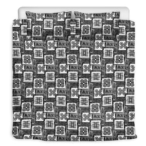 Grey African Adinkra Symbols Print Duvet Cover Bedding Set