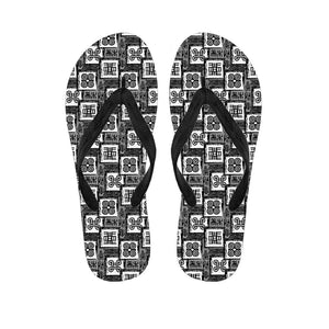 Grey African Adinkra Symbols Print Flip Flops