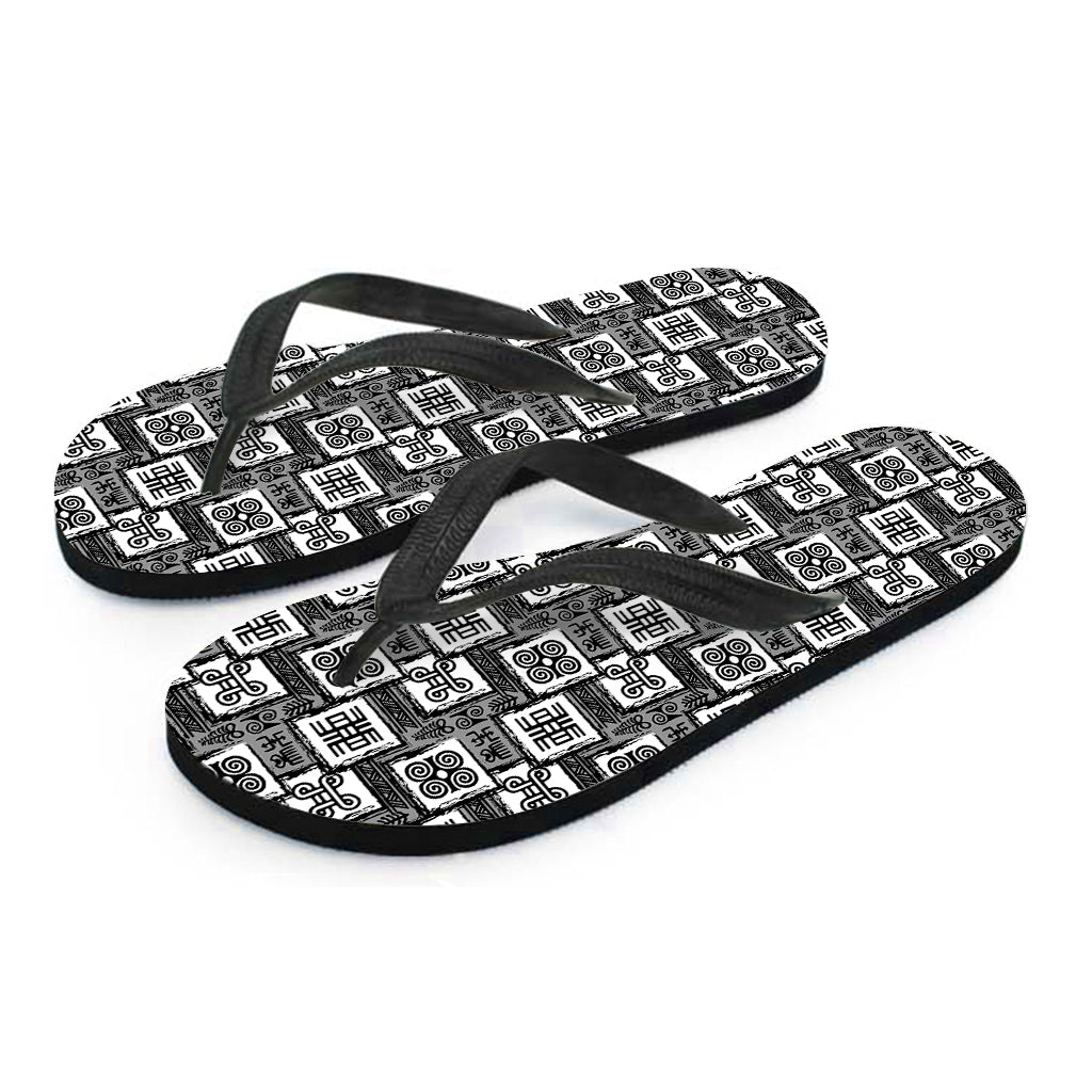 Grey African Adinkra Symbols Print Flip Flops