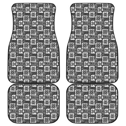 Grey African Adinkra Symbols Print Front and Back Car Floor Mats