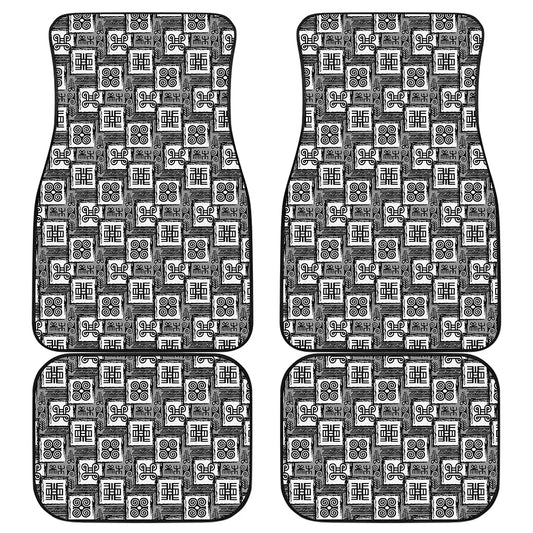 Grey African Adinkra Symbols Print Front and Back Car Floor Mats